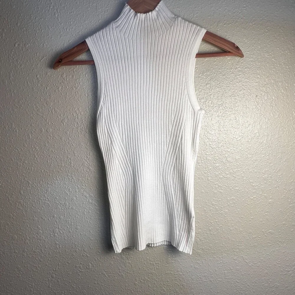 Madewell Tank Sweater White Knit Ribbed  Sleeveless Mock Neck Sleeveless Top XXS - Picture 13 of 13